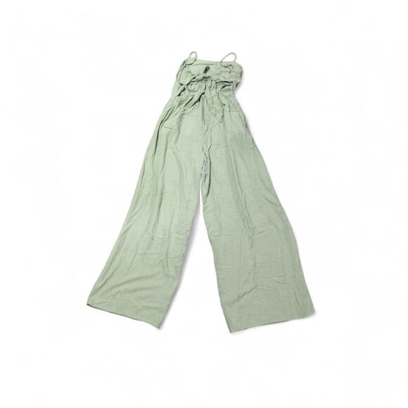 Jun & Ivy Sage Green Open Back Tie Jumpsuit Flowy Wide Leg Romper XS Boho - Picture 5 of 5